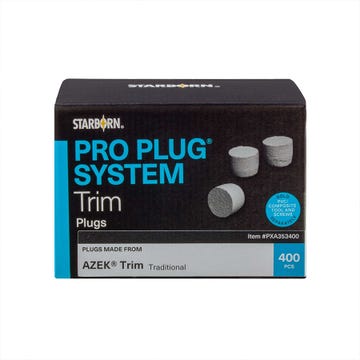 Plugs for Starborn's AZEK Trim Pro Plug System are made from the same strong PVC material as AZEK Trim for a perfect color and texture match.