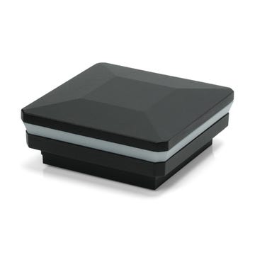 Premium metal post caps are a great match for textured metal deck railing